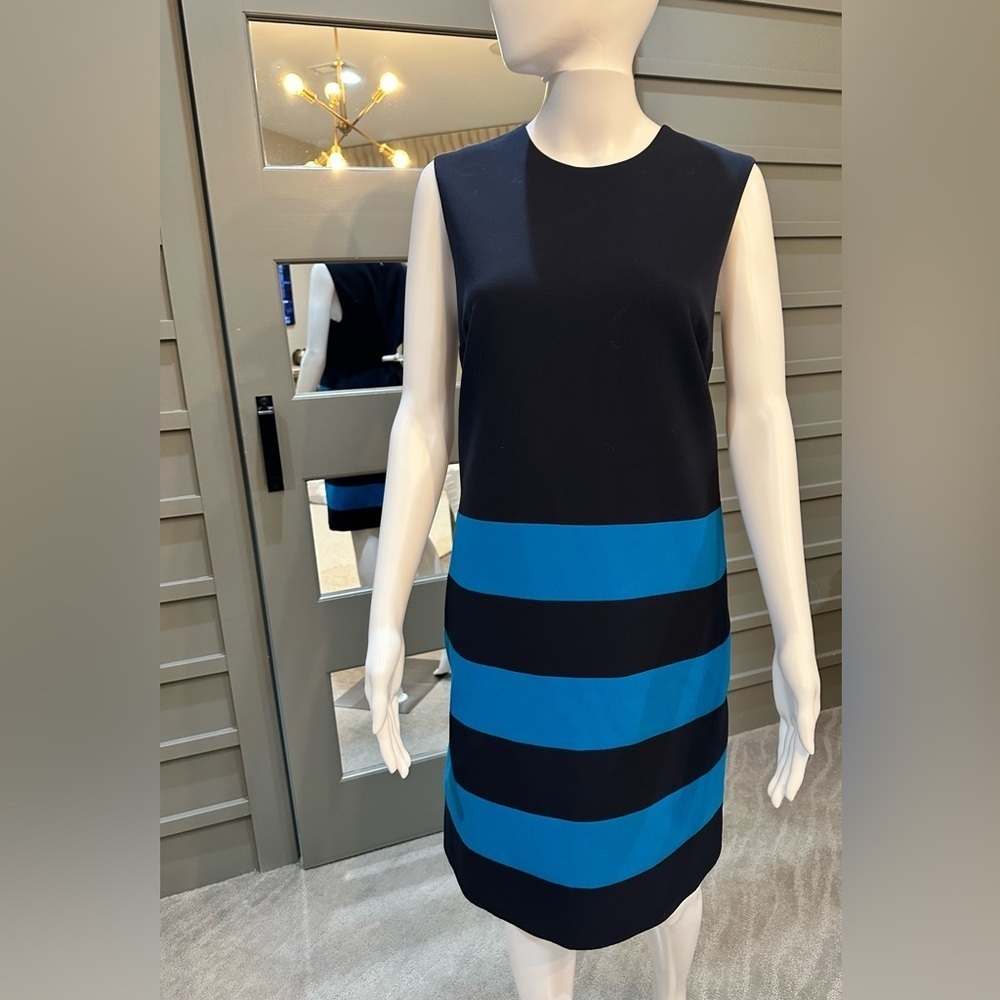 Victoria Beckham Striped Sheath Dress Black and Blue Size 10